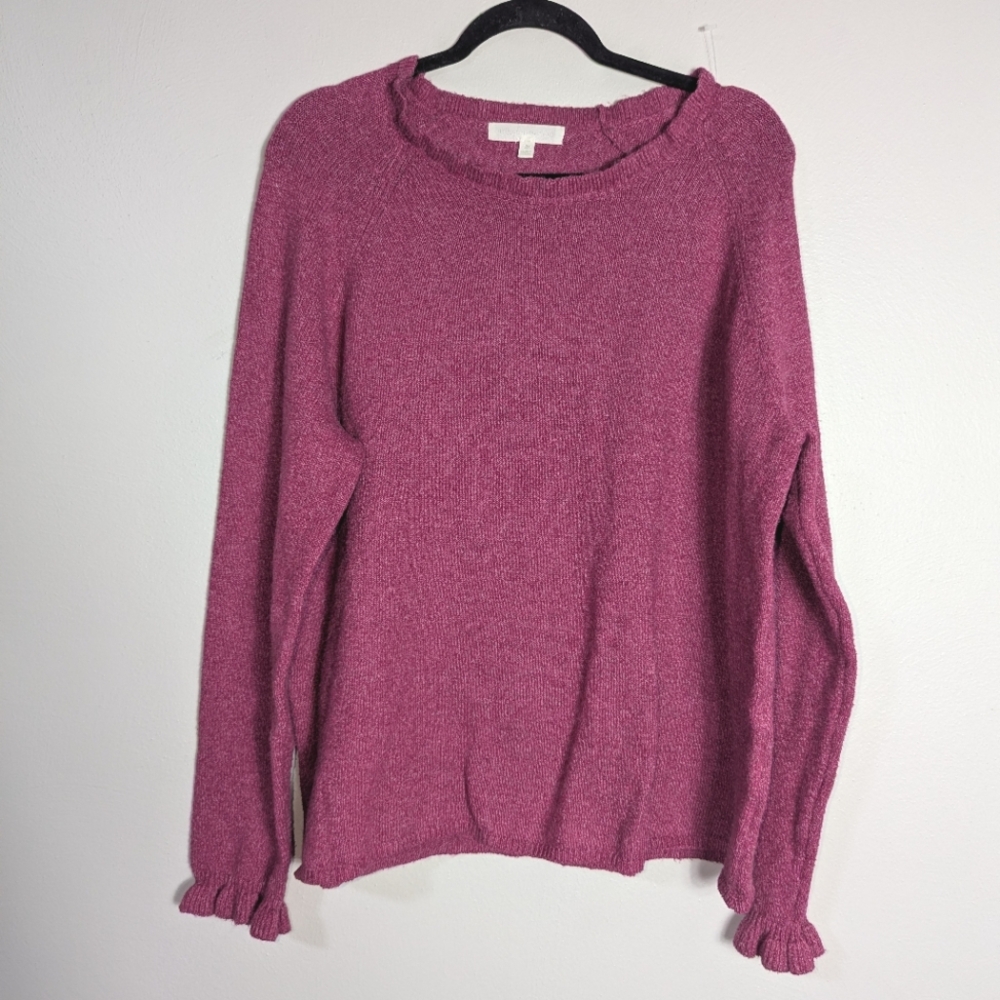 3X Adyson Parker Heather Dark Pink Ruffle Trim Sweater